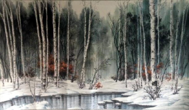 孙永贵 桦林映雪 96x176cm 2012年