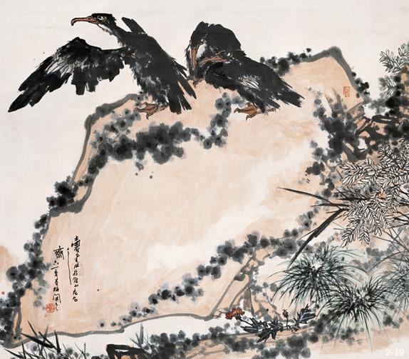 鱼鹰图 作者:潘天寿