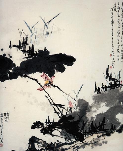 天寿 晴霞图 中国画(指墨) 178.5×148cm 1961年