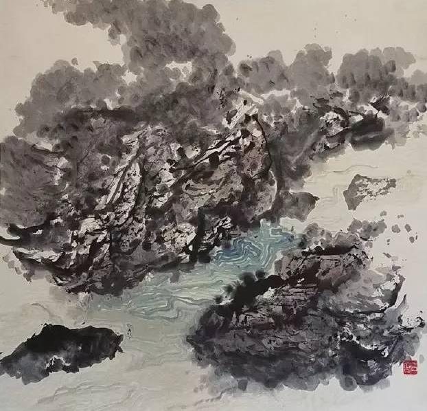 ʯ³��ɽ�������� ֽ����ɫ 70x69.5cm 1963�� ��˽���ղأ�