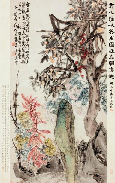 蒲华 老圃秋容图 146×76.8cm 纸本 1904年 嘉兴博物馆藏