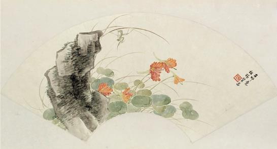 容祖椿 自庵花卉扇册·旱莲草 广州艺术博物院藏