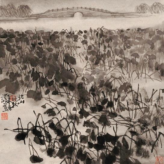 池沙鸿 北山晚秋 38×38cm