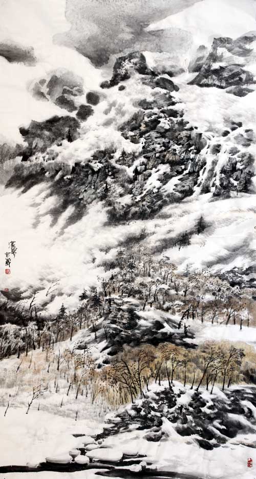 《长白幽谷》创作于 2011年汤宽义画180 x 97