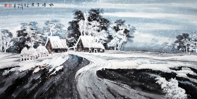 高俊峰 牧场雪景68X136CM 2012年
