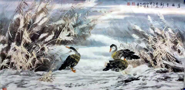高俊峰-芦雁雪影90cm×180cm