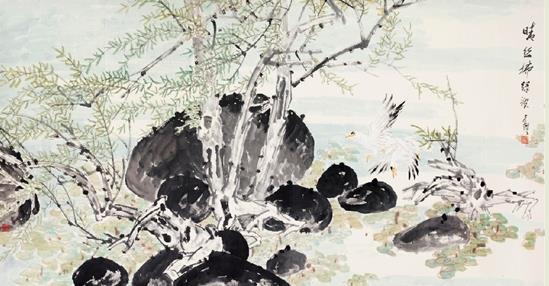 张继馨 晴丝拂绿波 145×365cm