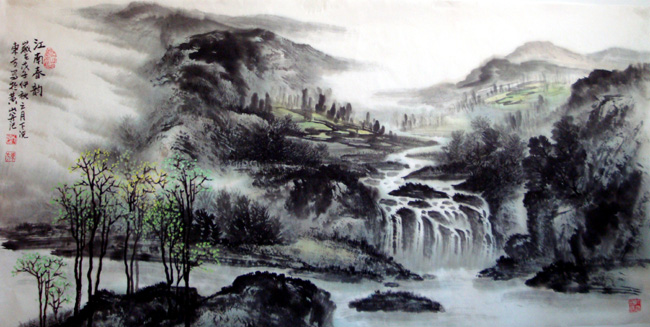 刘东方山水画作品:《江南春韵》2008年68cm×136cm