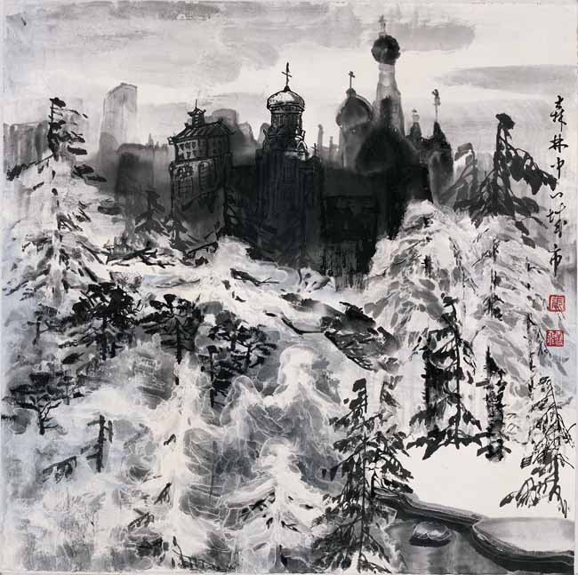 张雪飞《森林中一城市》68x68cm.jpg 张雪飞《森林中一城市》68x68cm.jpg