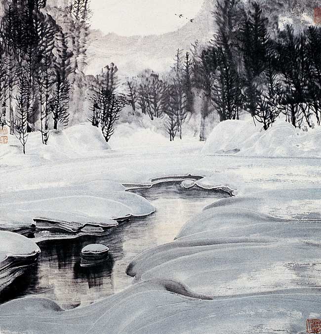 1-冰雪山水画的用墨 -《夕阳情》1992年.jpg 1-冰雪山水画的用墨 -《夕阳情》1992年.jpg